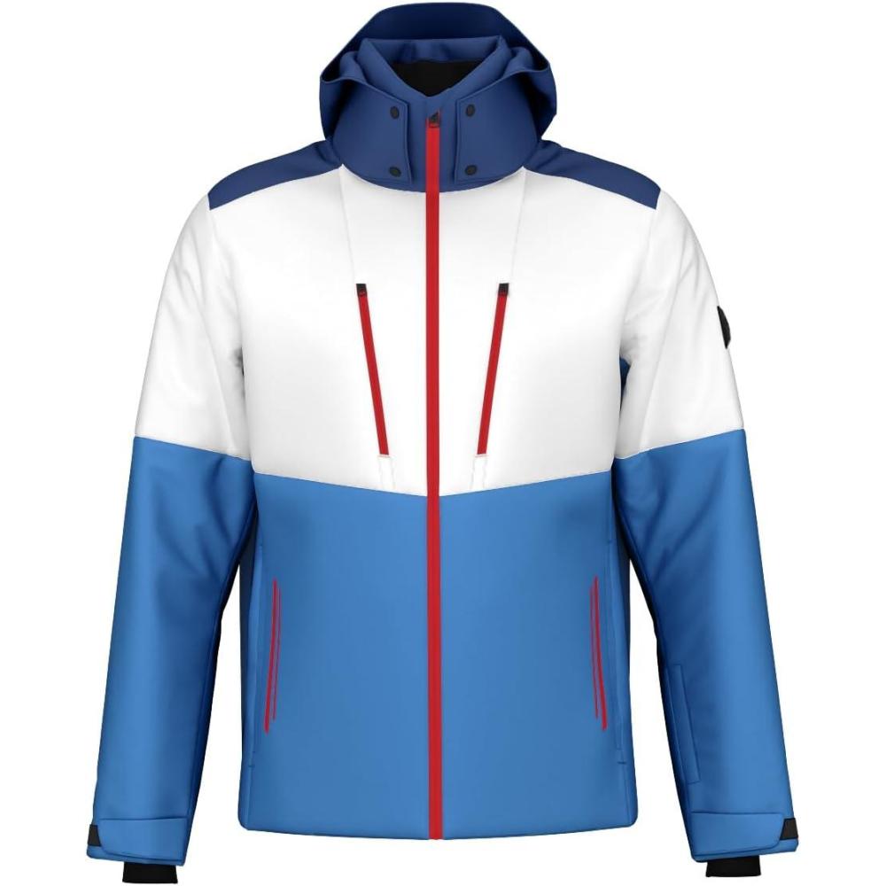 imageHEAD Mens Neo Insulated Ski Jacket Waterproof Stretch Fabric Detachable Hood amp Snow GaiterWhite French Blue