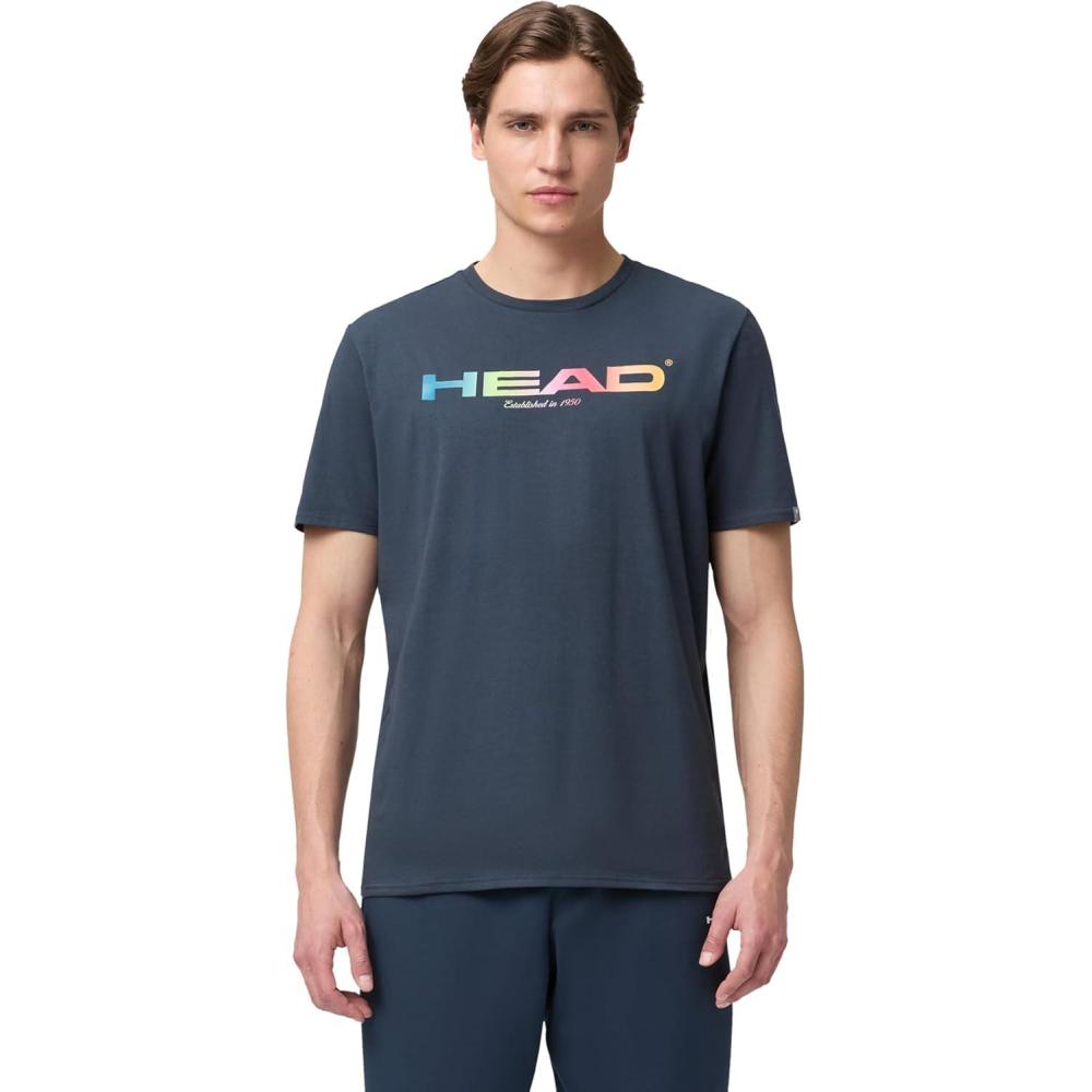 imageHEAD Mens Rainbow TShirt Moisture Wicking Cotton Blend Logo TShirt with Stretch for Tennis and Everyday WearNavy