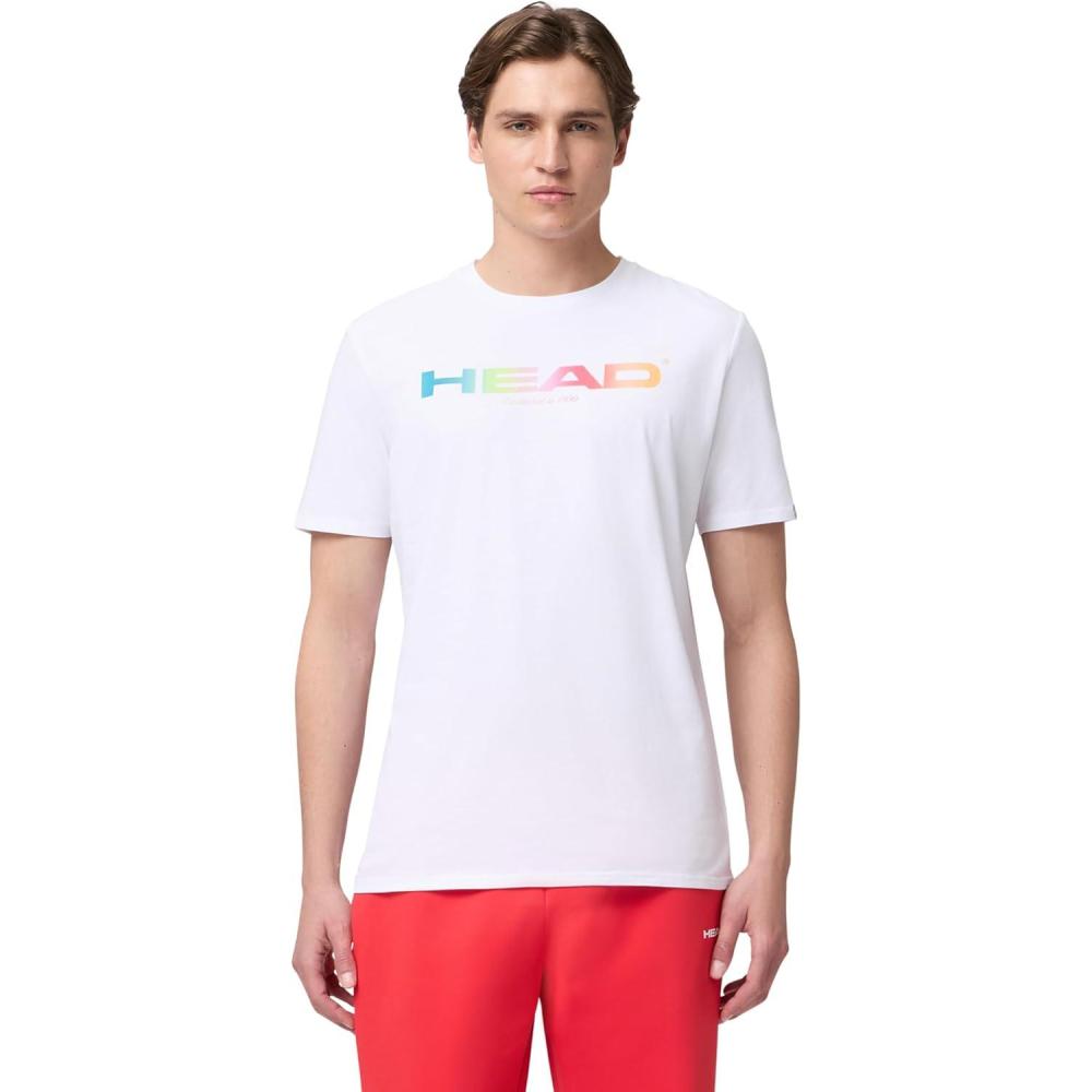 imageHEAD Mens Rainbow TShirt Moisture Wicking Cotton Blend Logo TShirt with Stretch for Tennis and Everyday WearWhite