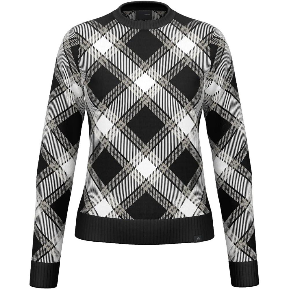 imageHEAD Womens Carla Merino Wool Crewneck Pullover Premium Knit Luxury Check Design AprsSki StyleBlack White