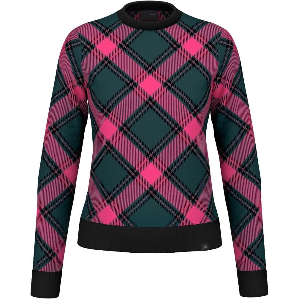 imageHEAD Womens Carla Merino Wool Crewneck Pullover Premium Knit Luxury Check Design AprsSki StyleDark Teal Dark Pink