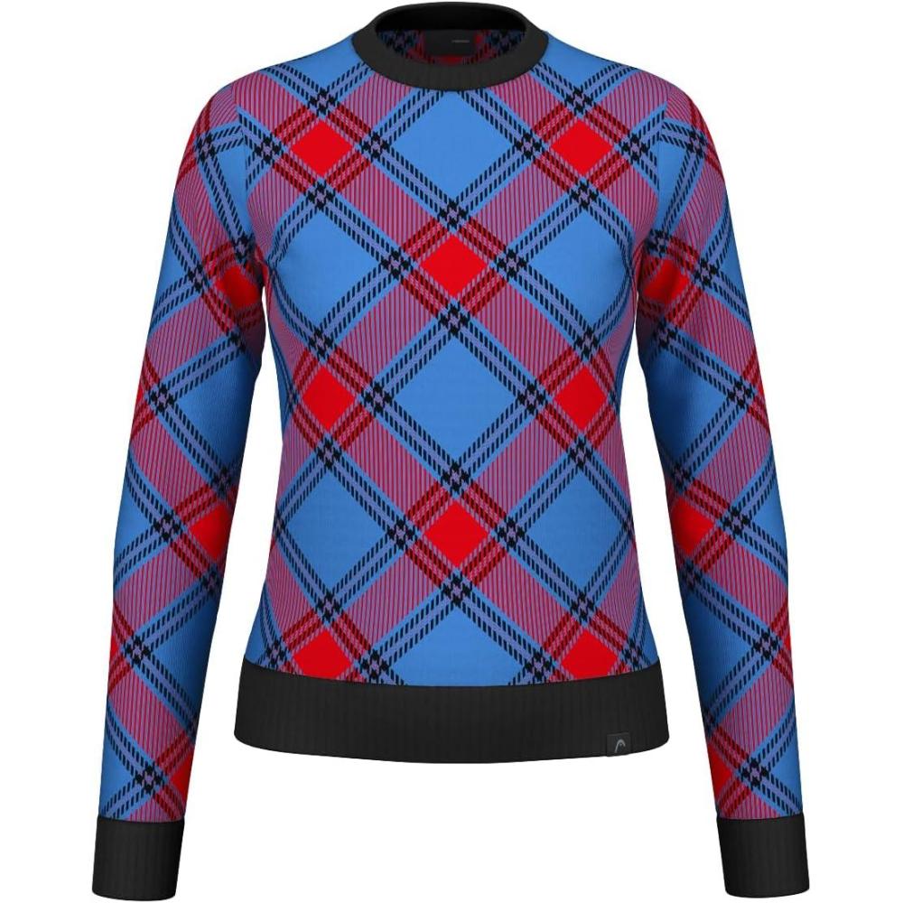 imageHEAD Womens Carla Merino Wool Crewneck Pullover Premium Knit Luxury Check Design AprsSki StyleFrench Blue Red