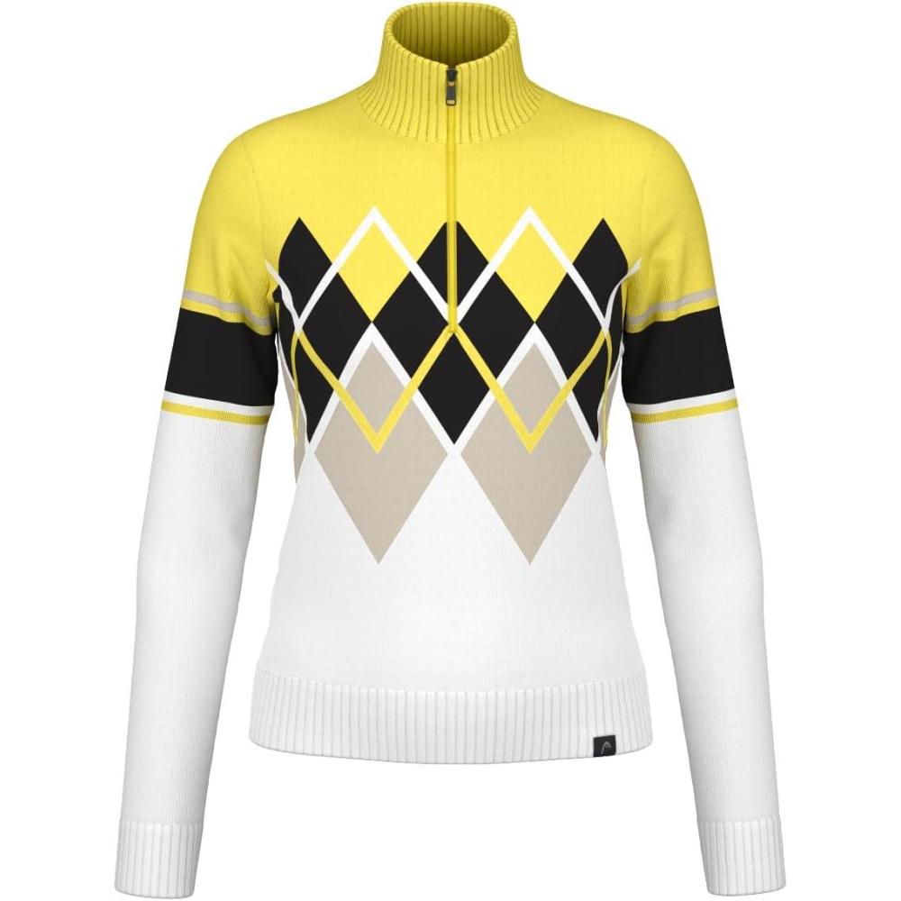 imageHEAD Womens Coco Merino Wool Pullover Quarter Zip Argyle Knit AprsSki amp Everyday StyleLuminous Yellow White