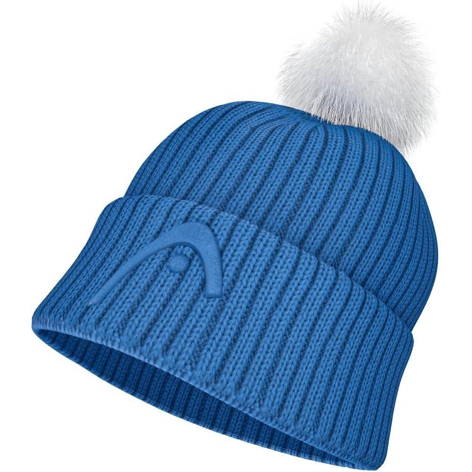 imageHEAD Womens Julia Beanie  Merino Blend Knit Hat with Faux Fur Pom Fleece Lined Winter Aprs SkiBlue