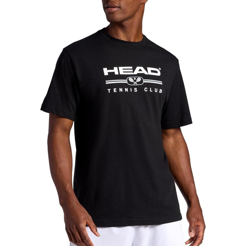 imageHead Mens Graphic Crewneck TShirt Standard Fit Soft Midweight CottonPolyester MaterialBlacktennis Club
