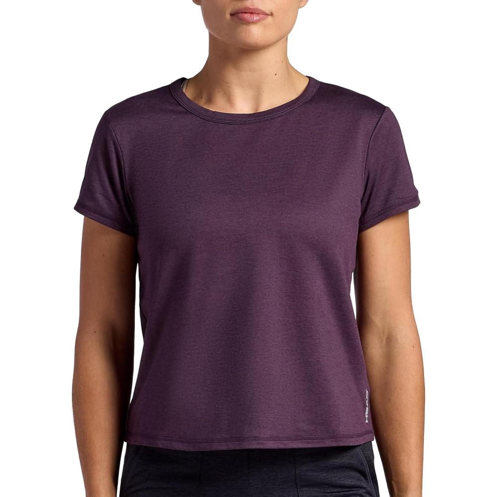 imageHead Womens Cropped Crewneck TShirt with Back Detail Relaxed Fit Stretch Midweight MaterialPlum Perfect Heather