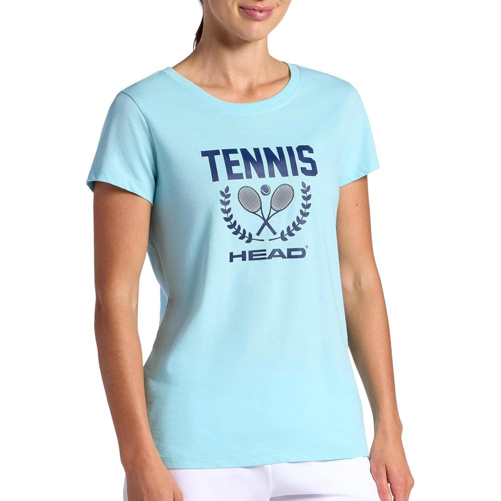 imageHead Womens Tennis Graphic Crewneck TShirt Relaxed Fit Lightweight and Breathable CottonPoly MaterialAquaticcrossed Racquets