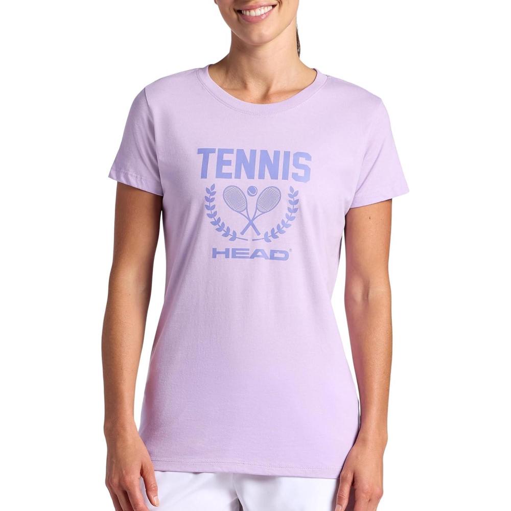 imageHead Womens Tennis Graphic Crewneck TShirt Relaxed Fit Lightweight and Breathable CottonPoly MaterialLavendulacrossed Racquets