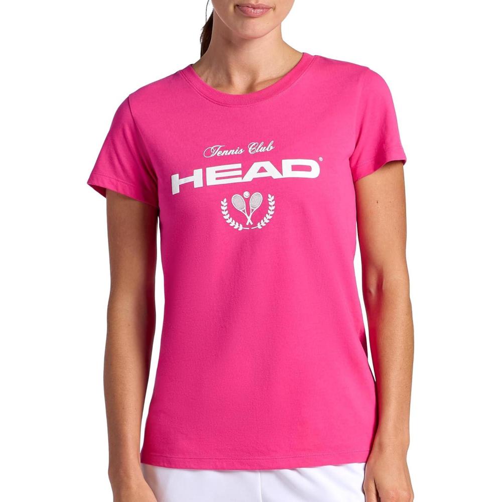 imageHead Womens Tennis Graphic Crewneck TShirt Relaxed Fit Lightweight and Breathable CottonPoly MaterialProud Pink