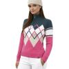 HEAD Women’s Coco Merino Wool Pullover – Quarter Zip, Argyle Knit, Après-Ski & Everyday Style(Dark Teal Dark Pink)