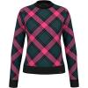 HEAD Women’s Carla Merino Wool Crewneck Pullover – Premium Knit, Luxury Check Design, Après-Ski Style(Dark Teal Dark Pink)