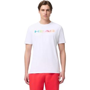HEAD Men’s Rainbow T-Shirt – Moisture Wicking Cotton Blend Logo T-Shirt with Stretch for Tennis and Everyday Wear(White)