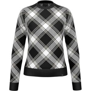 HEAD Women’s Carla Merino Wool Crewneck Pullover – Premium Knit, Luxury Check Design, Après-Ski Style(Black White)