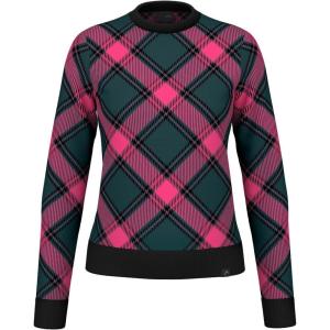 HEAD Women’s Carla Merino Wool Crewneck Pullover – Premium Knit, Luxury Check Design, Après-Ski Style(Dark Teal Dark Pink)