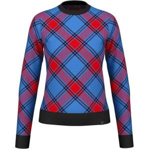 HEAD Women’s Carla Merino Wool Crewneck Pullover – Premium Knit, Luxury Check Design, Après-Ski Style(French Blue Red)