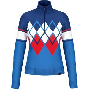 HEAD Women’s Coco Merino Wool Pullover – Quarter Zip, Argyle Knit, Après-Ski & Everyday Style(Admiral French Blue)