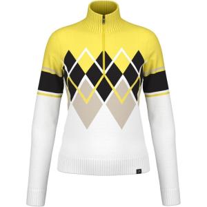 HEAD Women’s Coco Merino Wool Pullover – Quarter Zip, Argyle Knit, Après-Ski & Everyday Style(Luminous Yellow White)
