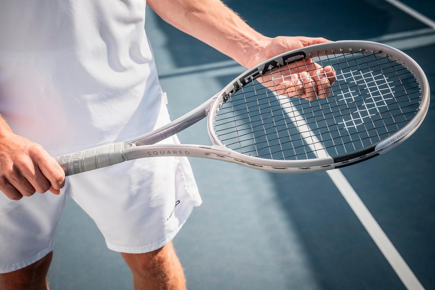 imageHEAD Squared Tennis Racquet HeadLight Performance Racquet with Dual Tube Technology Strung Mid Tension with Velocity 16G String ArmFriendly Comfort for All Skill Levels