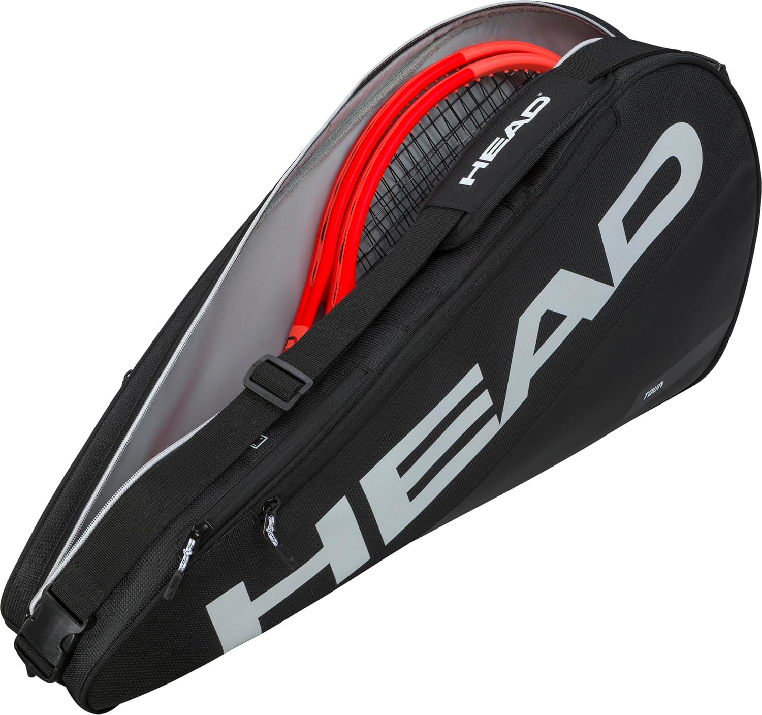 imageHEAD Tour Racquet Bag S 3R Tennis Bag Holds 3 Racquets Reflective Fabric Backpack Carry System External Phone Pocket amp Accessory StorageBlack