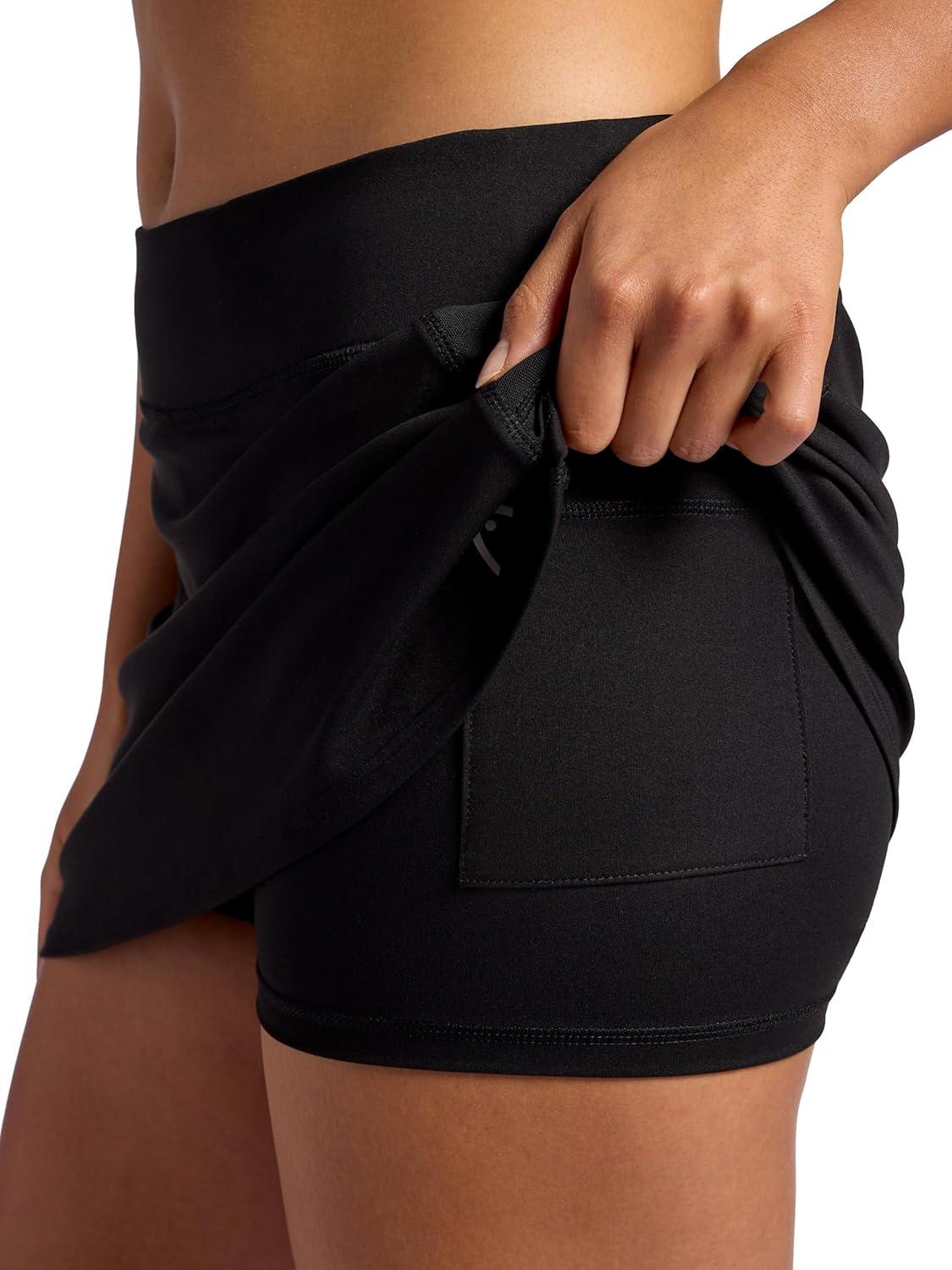 imageHead Womens Crosscourt Mesh Panel Skort Standard Fit 13 Inseam Builtin Compression Shorts with PocketsBlack