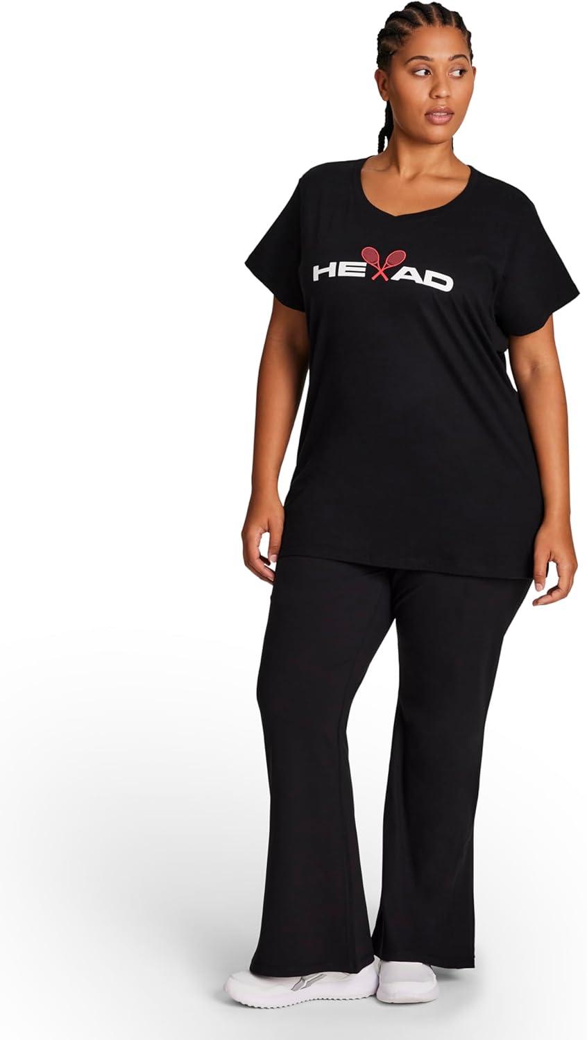 imageHead Womens Crossed Racquets Crewneck Top Relaxed Fit Lightweight Jersey MaterialBlack