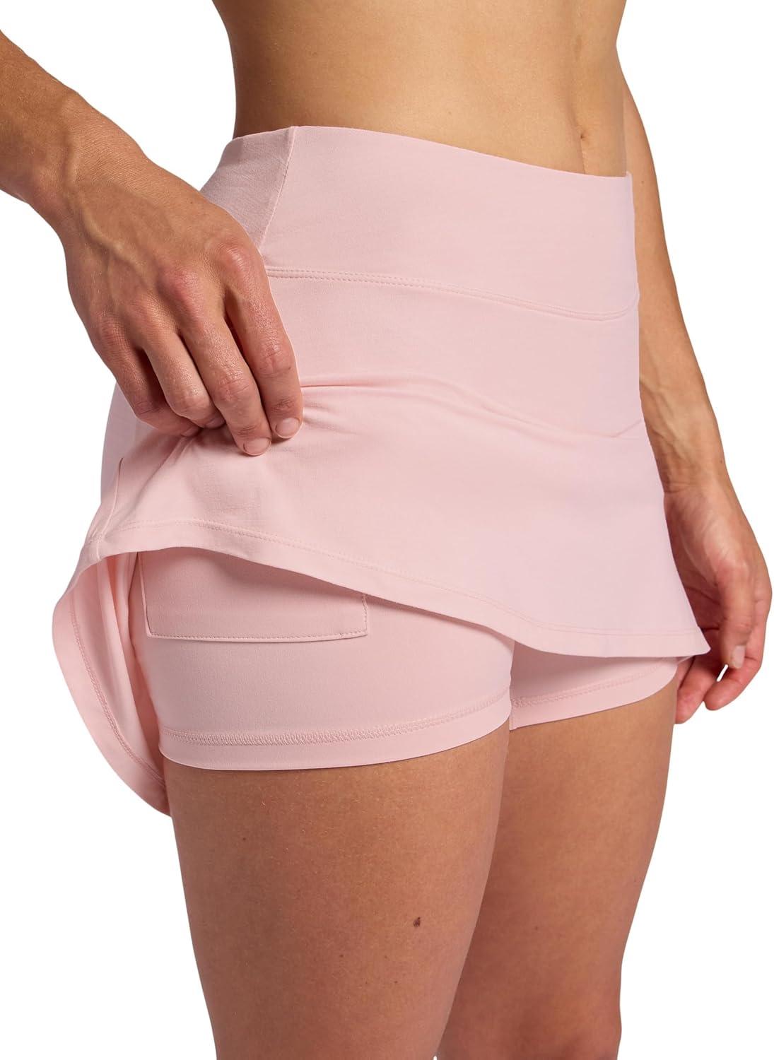 imageHead Womens Swing Stripe Skort Relaxed Fit 15 Inseam Builtin Compression Shorts with PocketsCrystal Rose