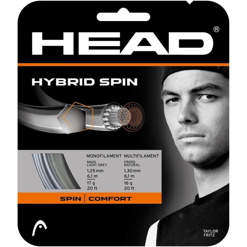 imageHEAD Hybrid Spin Tennis Racket String 40 Set 17G Monofilament Main amp 16G Multifilament Cross Light GreyNatural