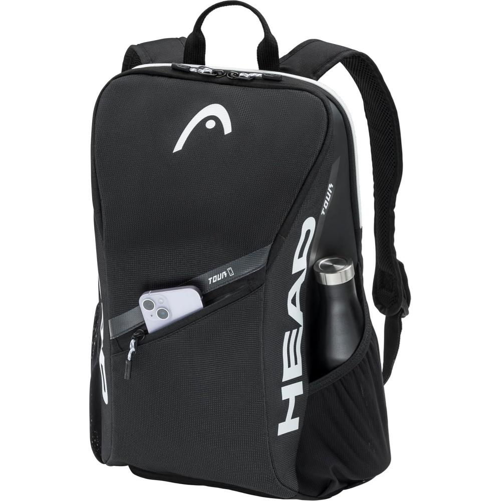 imageHEAD Tour Tennis Backpack 25L  Holds 2 Racquets Shoe Compartment Phone Pocket Water Bottle amp Ball Can PocketsBlack