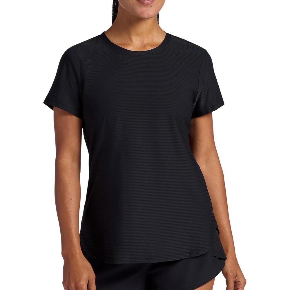 imageHead Womens Shadow Stripe Crewneck TShirt Slim Fit Stretch Lightweight MaterialBlack