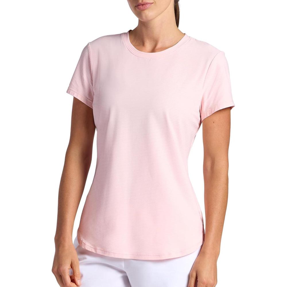 imageHead Womens Shadow Stripe Crewneck TShirt Slim Fit Stretch Lightweight MaterialCrystal Rose
