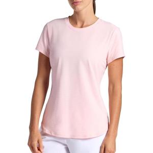 Head Women’s Shadow Stripe Crewneck T-Shirt, Slim Fit, Stretch Lightweight Material(Crystal Rose)